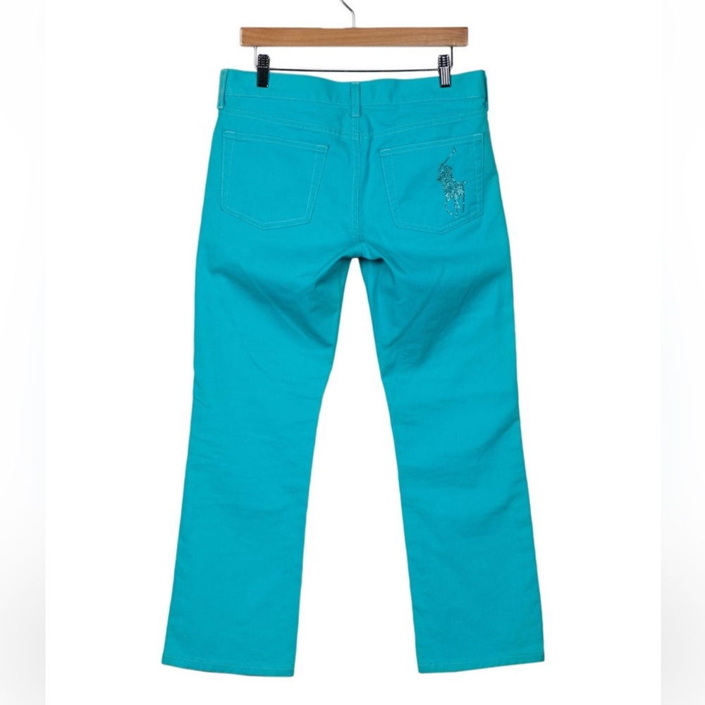 Ralph Lauren Black Label turquoise Polo Logo capri Jeans Large Crystal Pony 27 6